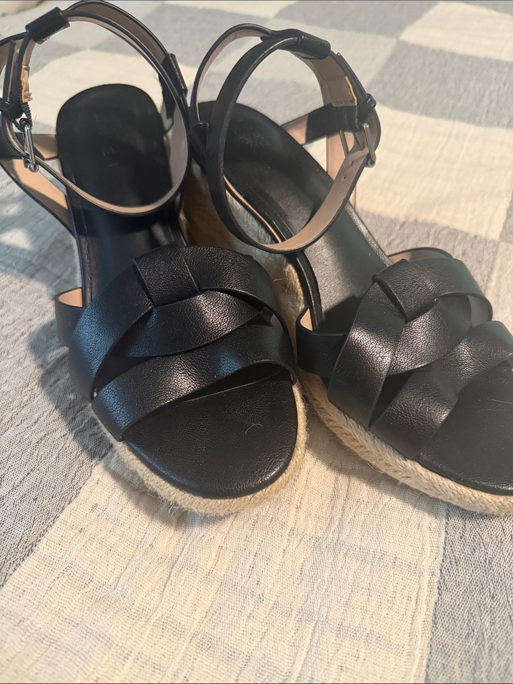 Market & Spruce Black Woven Espadrille Wedge Sandals